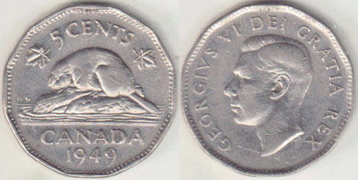 1949 Canada 5 Cents A008756